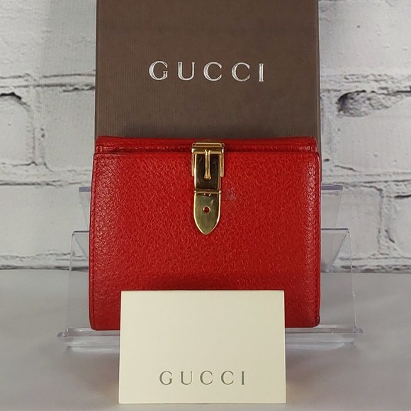 Gucci Handbags - 'GUCCI' 'CINGHIALE MACULATO~ROSSO' LEATHER GOLD BUCKLE TRIFOLD WALLET, BOX & BAG